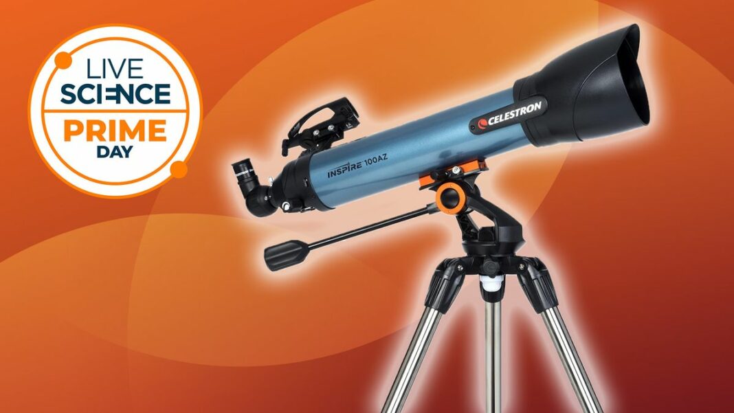 Celestron Inspire 100AZ on an orange background